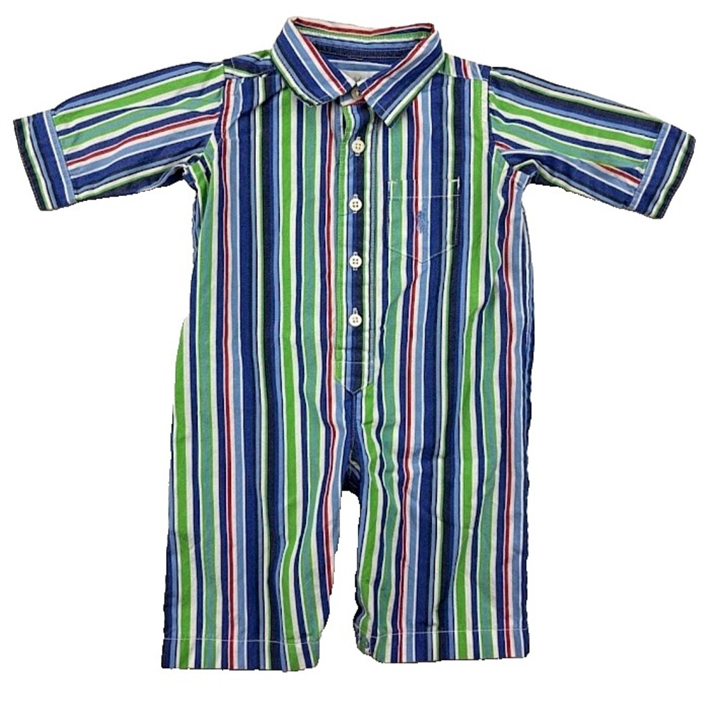 Ralph Lauren Baby‎ 3 Mos Vertical Stripe Longall Outfit 1pc Romper Collared